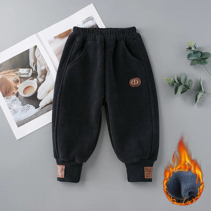 Children's Autumn & Winter Baby Girl Pants Fur Lining Boys Casual Trousers Simple Thick Kid's Pants 0-5Y Unisex
