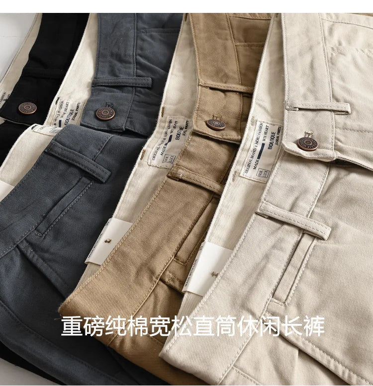 2025 Lente en herfst Nieuwe Amerikaanse retro geweven twill chino cargobroek Heren eenvoudige 100% katoenen gewassen casual rechte broek
