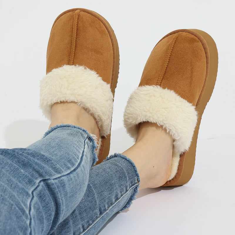 Women's Fluffy Plush Winter Shoes With Thick Sole Fuzzy Slides Suitable For Indoor and Outdoor Use With Anti-Slip Platform Fur Slippers
