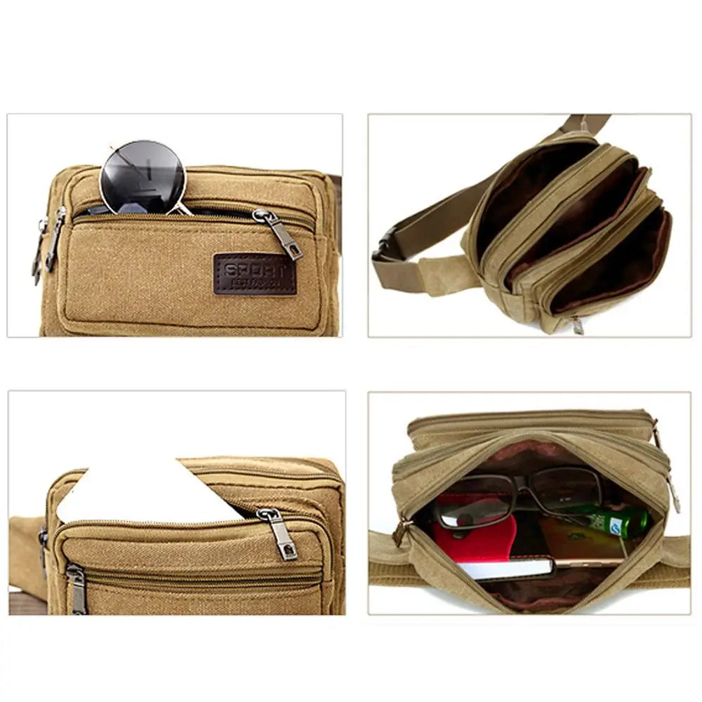 Men’s Canvas Waist Bag – Multifunction Fanny Pack Belt Bag for Travel, Outdoor Sports & Everyday Use