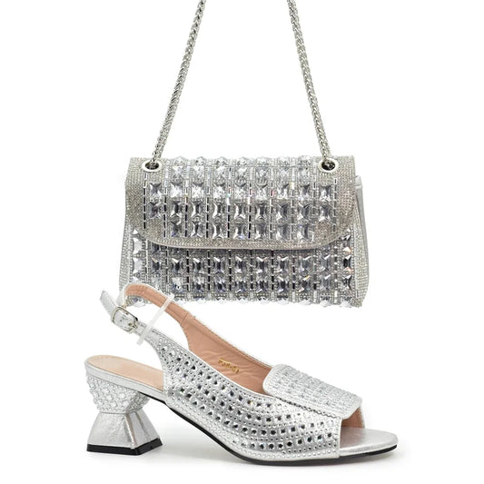 Italian Design Elegant Evening Shoes and Bag Set African Crystal Comfortable Shoes and Bag Commuter Women's Shoes