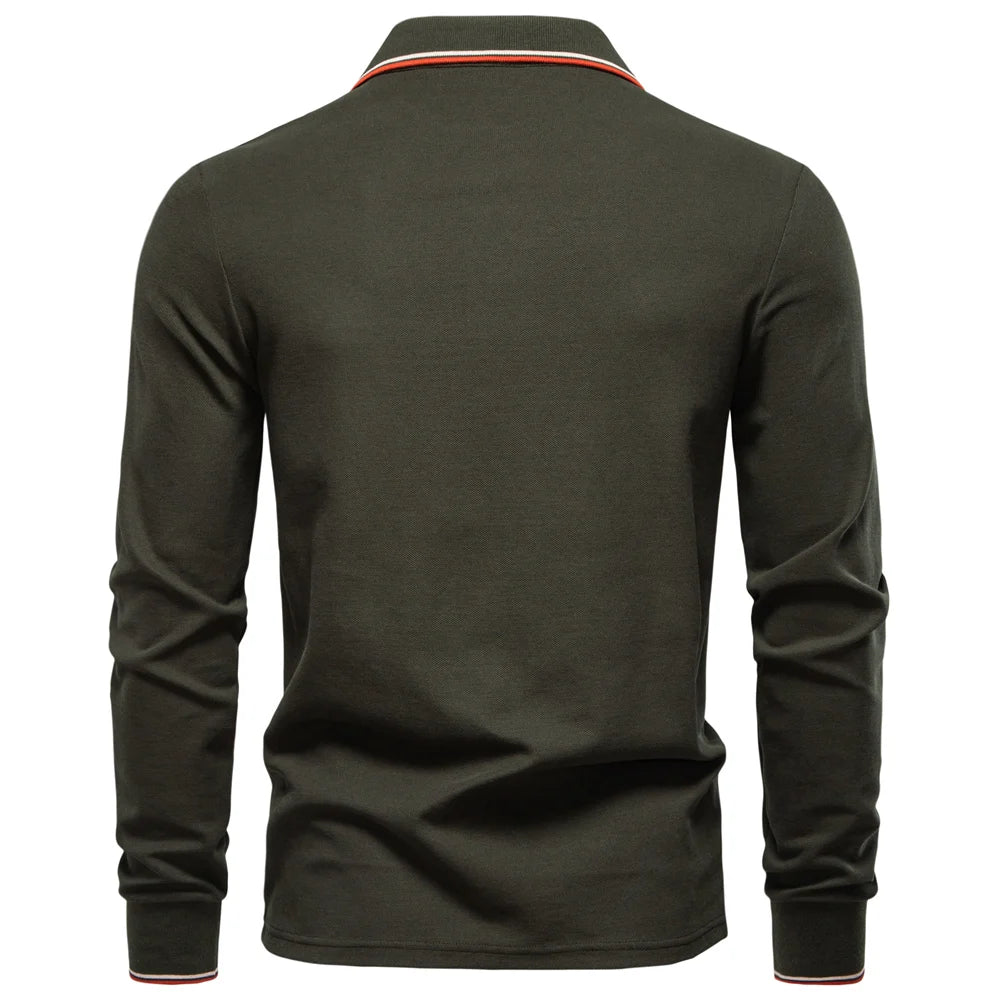 2025 Men's Henley Polo Shirt Cotton Solid Colour Long Sleeve Designer Polo for Male Social Luxury Touch