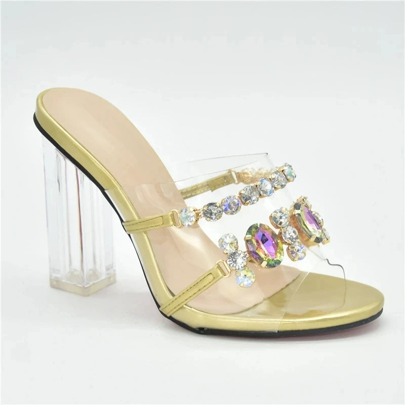 Italian Women Shoes Decorated with Rhinestone Open Toe Shoes for Wedding Women Clear Heels for Women Transparent