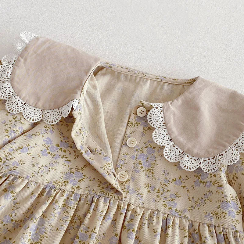 New Spring Girls Floral Dress Kids Cute Lace Doll Collar Princess Dress Children Sweet Flower Clothes For Kids 1-3Y Girls