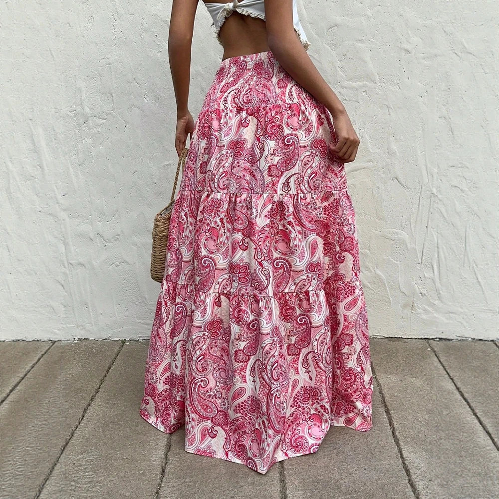 Skirts Summer Elegant Fashion Korean Retro Vintage Natural Waist A-Line Maxi Business Skirts For Women