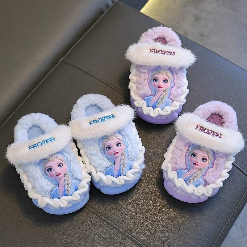 Children's Princess Elsa Winter Warm Children's Cotton Home Slippers Frozen Snow Non-Slip Slippers For Baby Girls Size 24-36