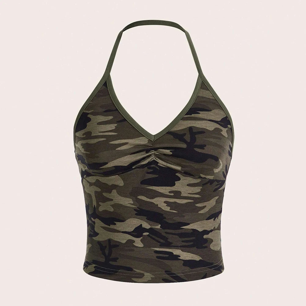 Tanks Summer Sexy Hot-Sweet Camouflage Sleeveless V-Neck Skinny Fit Korean Casual Tanks For Women