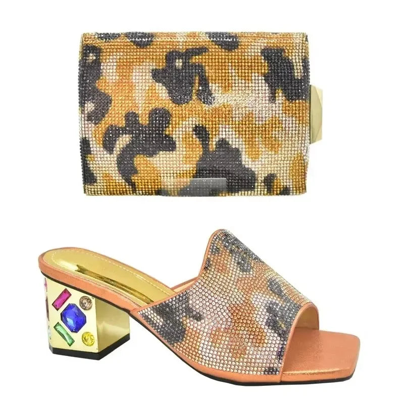 Italian Shoe and Bag Set 2025 Nigerian Women Party Shoes and Bag Set Decorated with Rhinestone Plus Size Shoes Luxury