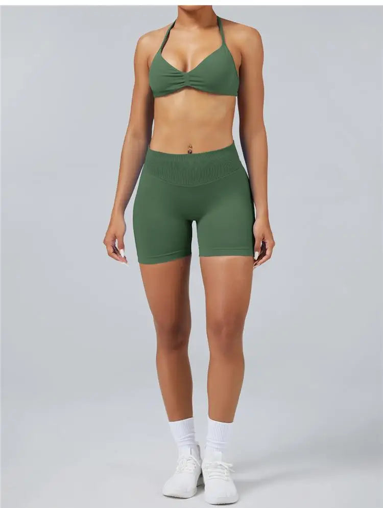 Seamless High Support Impact Yoga Bra Women Strappy Sport Bra Thin Strap Halter Workout Tank Fitness Top Gym Wear