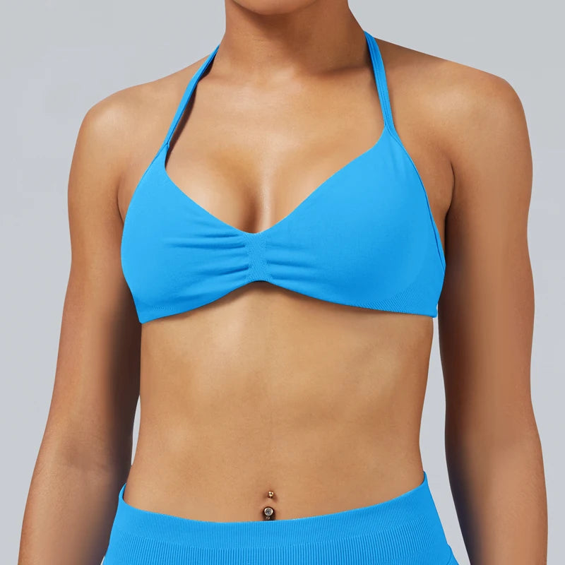 Seamless High Support Impact Yoga Bra Women Strappy Sport Bra Thin Strap Halter Workout Tank Fitness Top Gym Wear