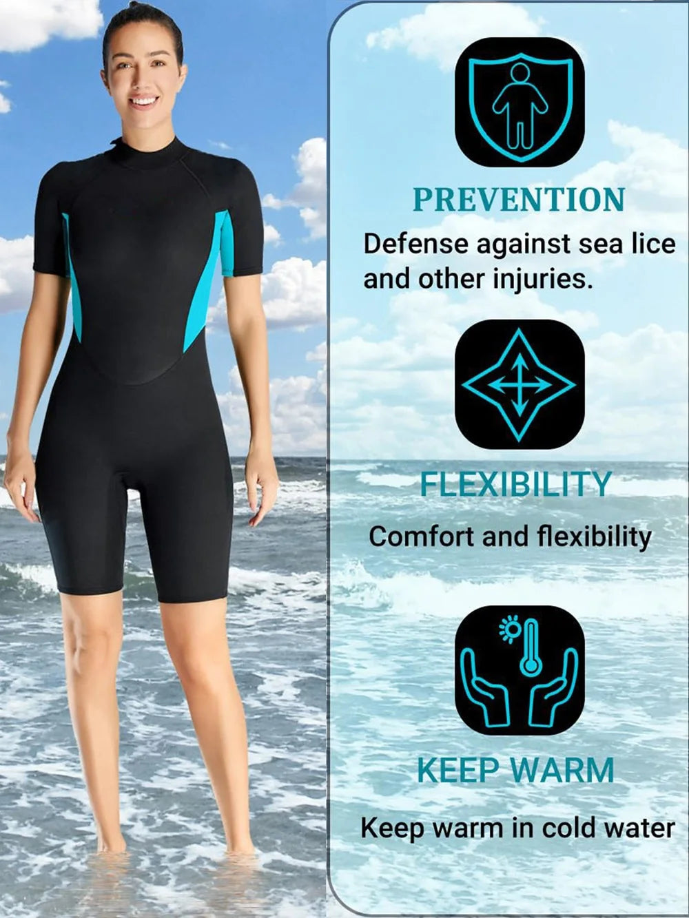 Women’s 3MM Neoprene Shorty Wetsuit – One-Piece Short Sleeve Diving Suit for Surfing, Snorkeling & Kayaking
