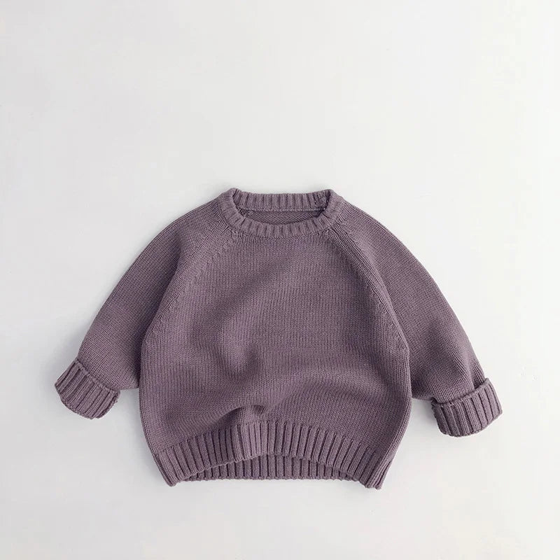Pure Cotton Solid Kids Sweaters Vintage Boys Pullover Knitwear Toddler Girls Sweater Shirt Outwear For Children 1-6Y Unisex