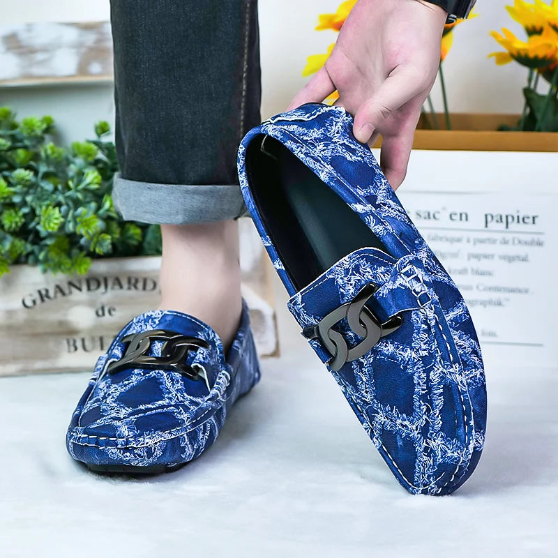 Fashionable Mens Over Size 38-48 Moccasin Shoes Blue Spring Male Formal Dress Shoes Comfortable Youth Leisure Shoes