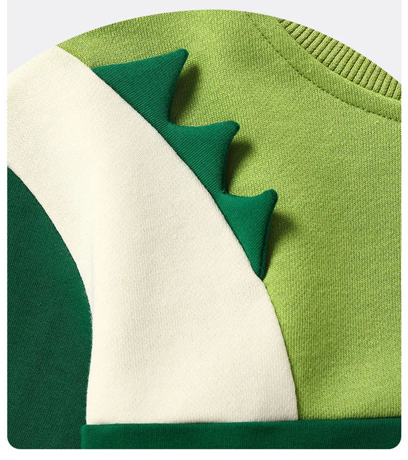 New Spring Kids Green Hoodie Children Cartoon Dinosaur Sweatshirt Girls Tops Boys Colour Block Outwear 12M-6T Unisex