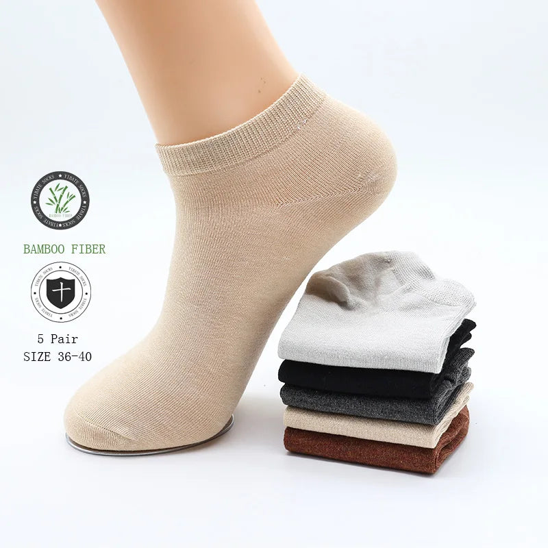 5 Pair Women's Ankle Bamboo Fibre Socks Solid Colour Summer Breathable Casual Short Socks High Quality Woman Boat Socks Set
