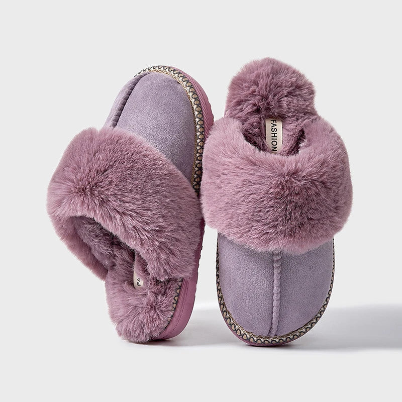 Women's Warm Fuzzy Slippers Winter Fur Collar Indoor Plush Flat Slides Fluffy Ladies' Cotton Shoes Furry House Slippers