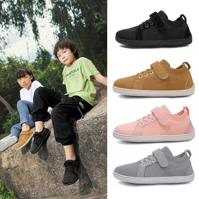 Wide Toe Barefoot Sneakers for Boys & Girls - Lightweight Non-Slip Kids Walking Skate Shoes Comfortable Breathable Soft Material