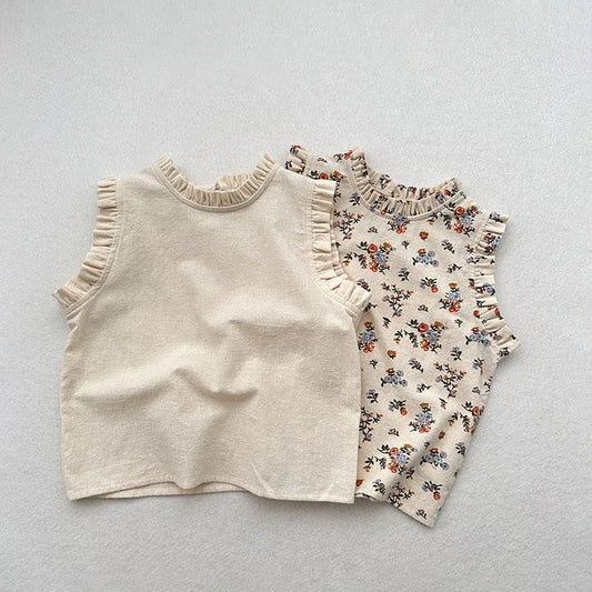 Summer Kids Vest Girls Boys Sweet Floral Sleeveless Tops Children Outwear Clothes 1-6T Unisex