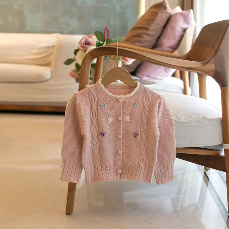 New Autumn Kids Sweater Cute Bow Girls Knitwear Clothes Knit Korean Version Children's Cardigan Tops 2-6T Girls