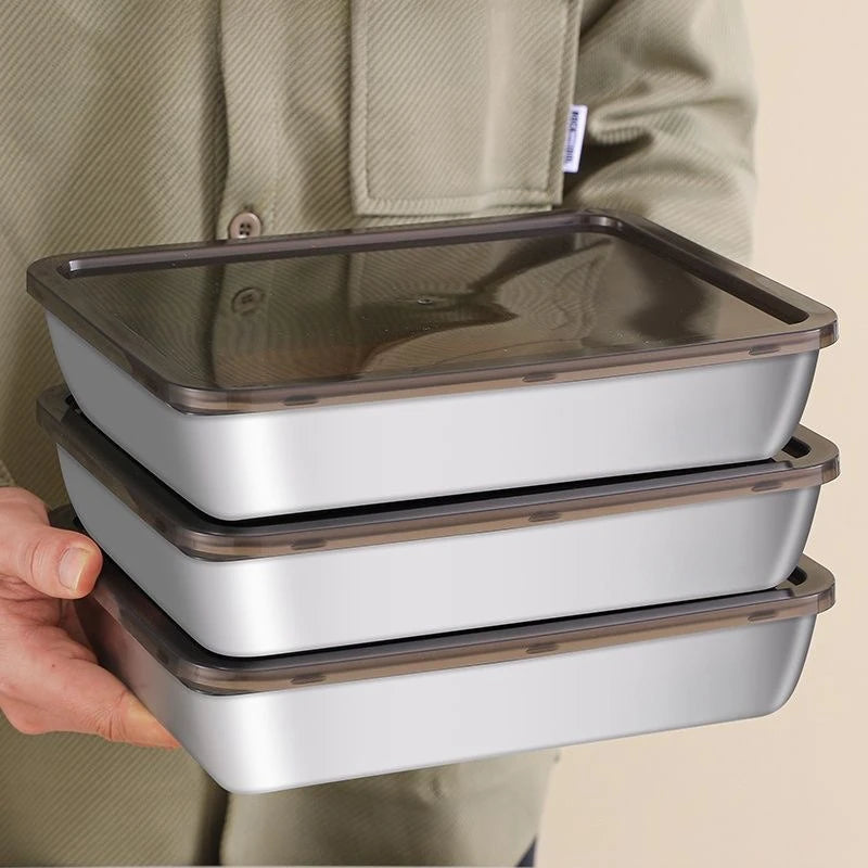 201 Stainless Steel Airtight Dumpling Storage Container with Lid - FoodGrade FreezerSafe Box for Meal Prep & Fridge Organization