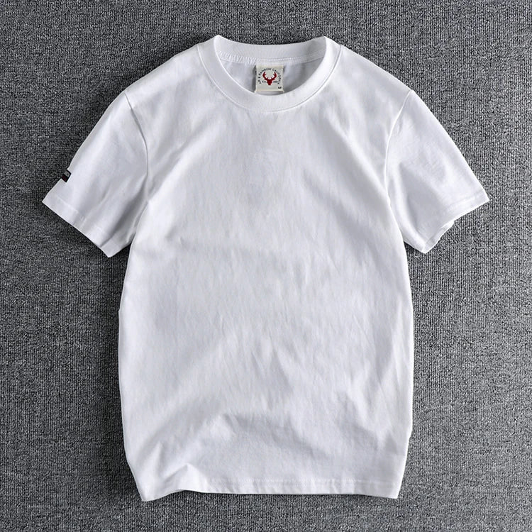 2022 Zomer Nieuw Amerikaans Retro T-shirt met korte mouwen en ronde hals, effen kleur, herenmode, eenvoudig, 100% katoen, gewassen, oude casual tops