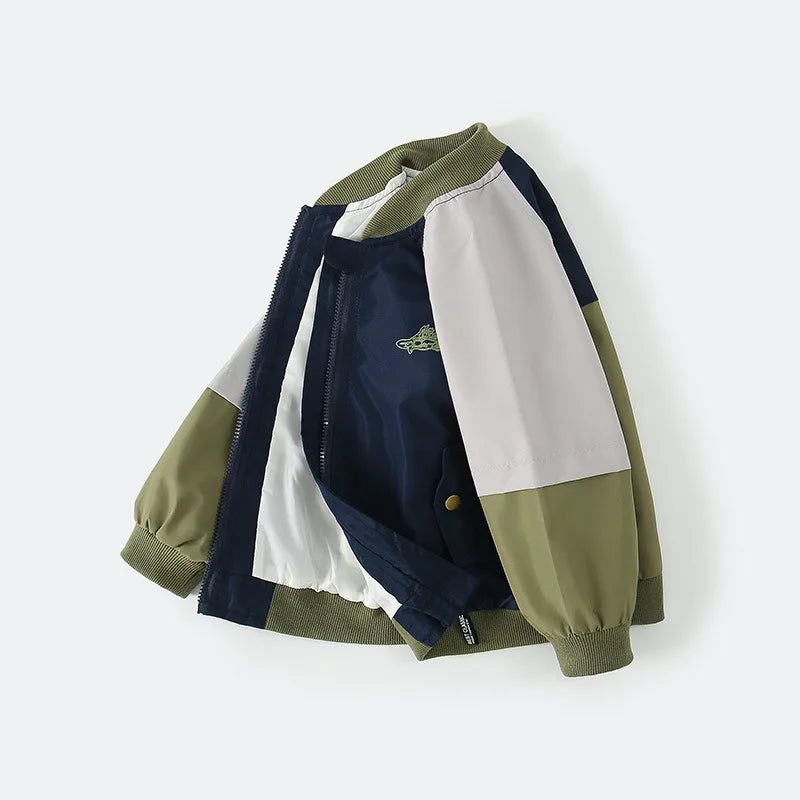 Nieuwe herfst kinderhonkbaljacks jongens casual losse patchwork jas kinderen simplicity buitenkleding winddichte stof 2-7 jaar jongens