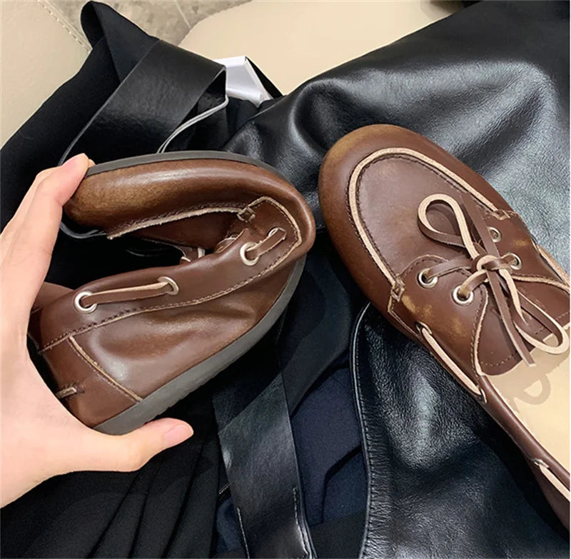 Women Flats Round Toe Butterfly-knot Strap Retro Elegant  Slip On Daily Comfort Casual Loafers Flats