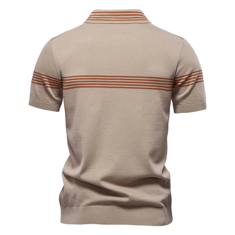 ‌2025 Men's Slim Fit Solid & Striped Business Casual Polo Shirts Breathable Short Sleeve Comfort Top for Office and Social Wears