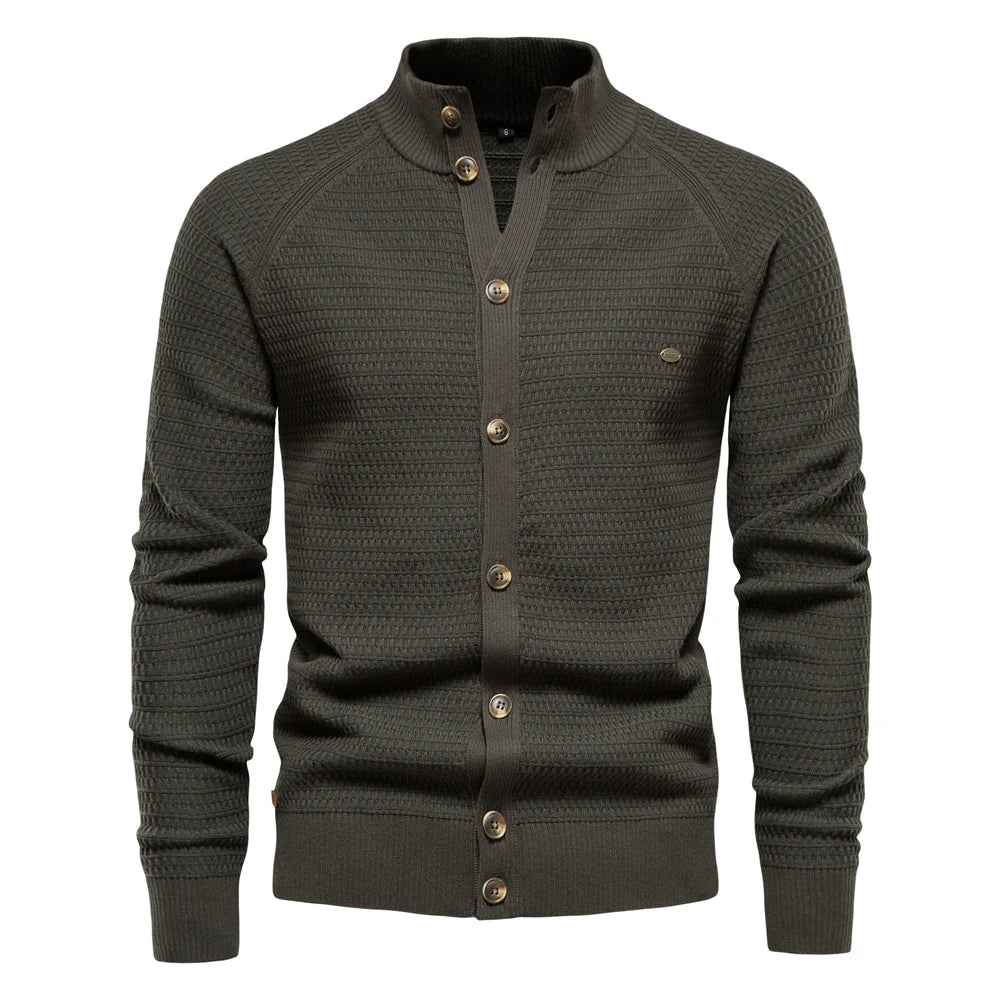 Men's Knitted Cardigan Cotton High Quality Button Mock Neck Sweater for Men's New Winter Designer Cardigans