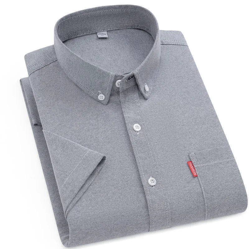 Men's Summer Shirts Short Sleeve 100% Cotton Luxury Oxford White Yellow Red Business Formal Dress Shirt Big Size 5XL