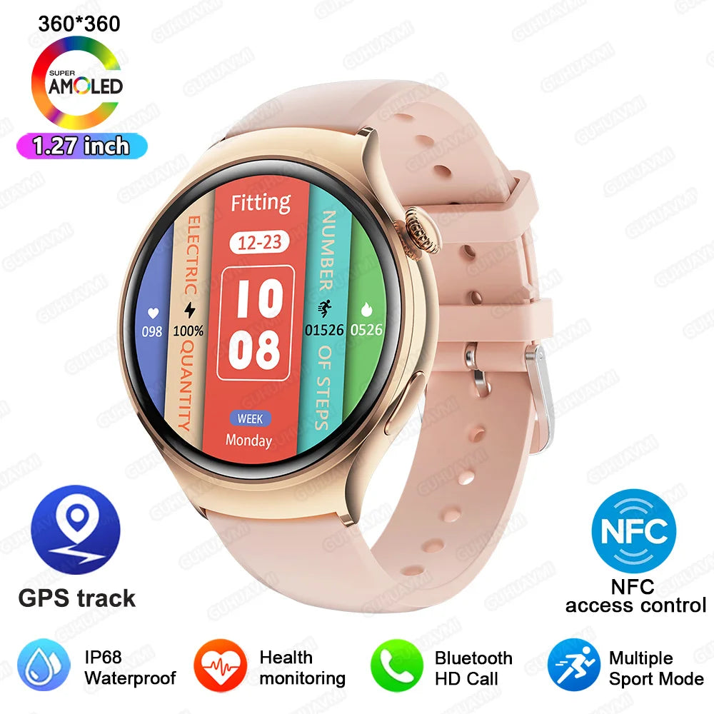 2025 Women's Fashion Smart Watch AMOLED HD Screen GPS Sport Heart Rate Bluetooth Call Waterproof Outdoor Smartwatch For Ladies