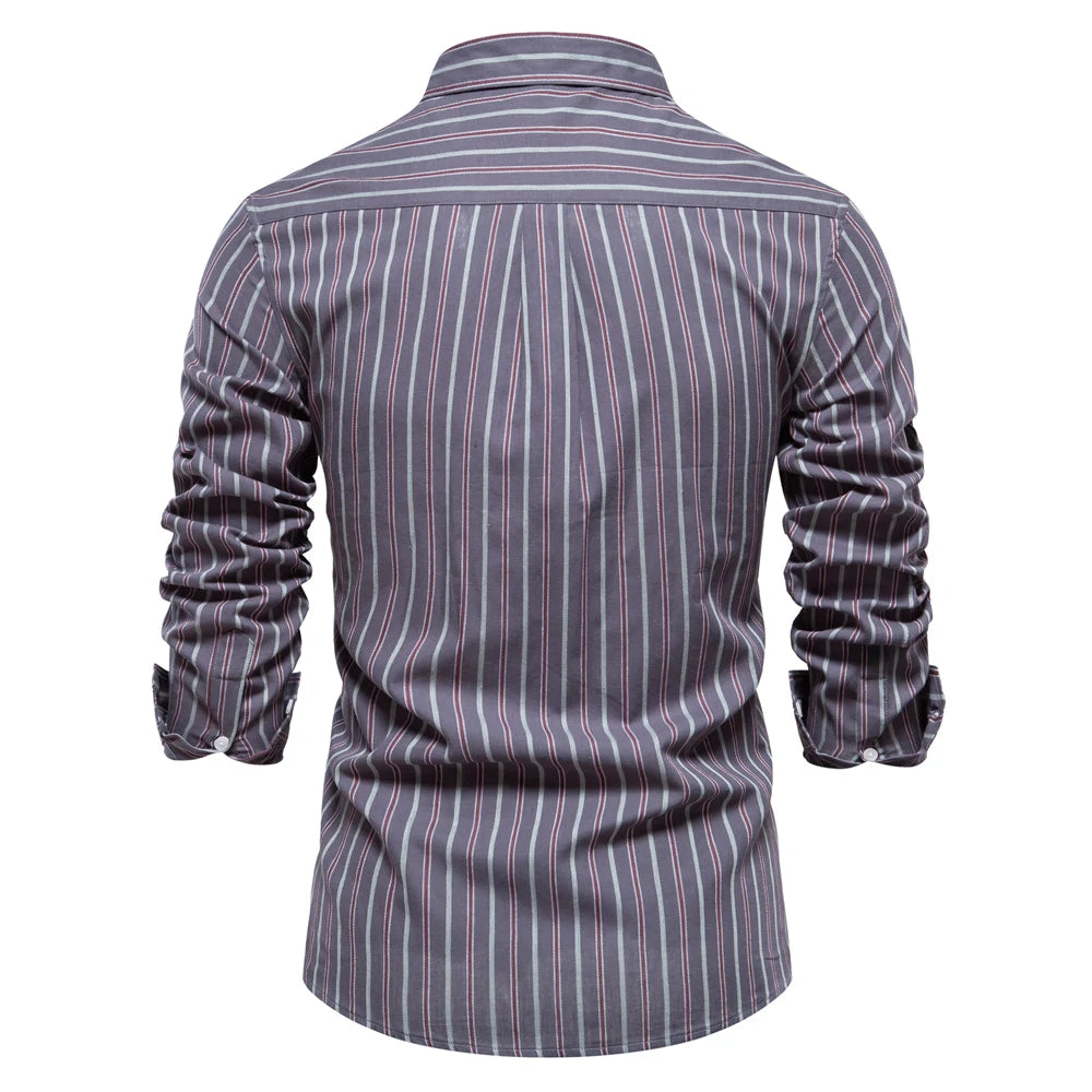 2023 Nieuwe herfst 100% katoenen gestreept overhemd voor heren Lange mouwen Omslagkraag Sociale herenoverhemden Klassieke zakelijke herenkleding