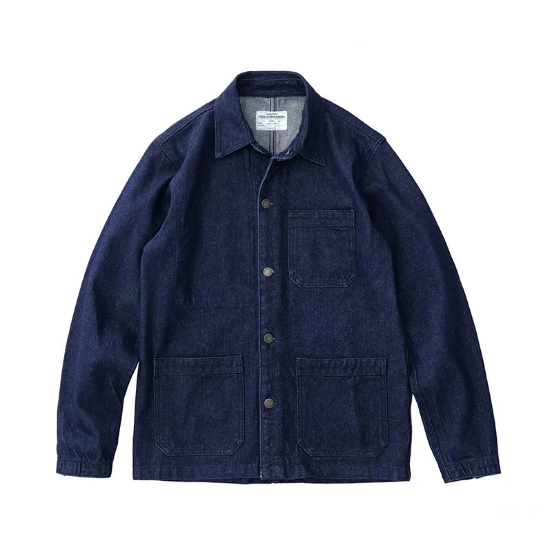 Spring Autumn New American Retro Heavyweight Denim Cargo Jacket Men's Fashion Pure Cotton Washed Multi Pocket Casual Coat