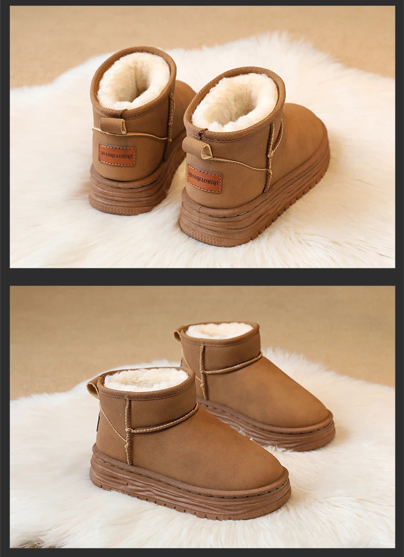 Kindersneeuwlaarzen met antislipbont en dikke zool voor meisjes, casual sportschoenen, damesmode, bruine enkellaarsjes, waterdicht en warm