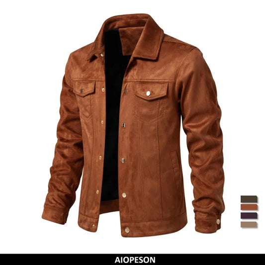 2023 Nieuwe herfst-winter suède leren jas herenmode luxe casual omslagkraag herenjas