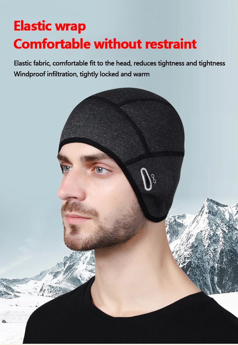 Winter thermische fietsmuts buiten onder MTB helm voering fleece muts sport heren fiets skiën muts hardlopen wandelen met bril