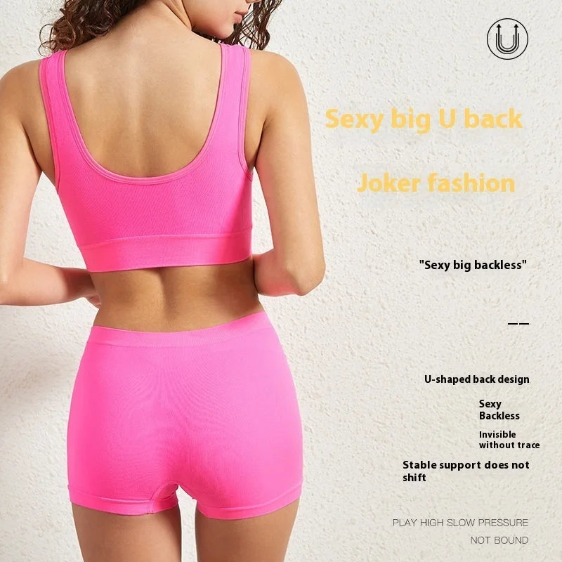 Underwear Women's Small Chest Gathered Without Steel Ring Sports Bra, Large Size Anti Glare Comfortable Beautiful Back Yoga Vest