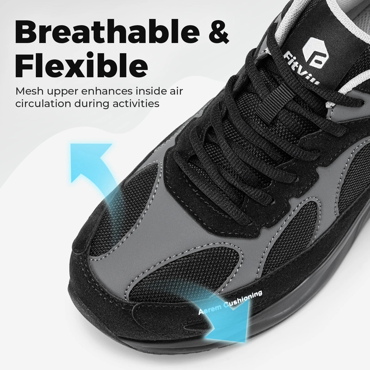 Men's Extra Wide Walking Shoes Wide Cushioned Sports Shoes For Swollen Feet Flat Feet Arch Fit Relieve Heel Pain Black