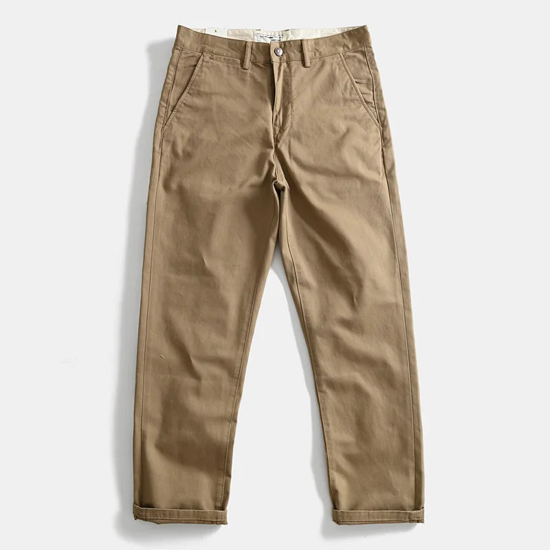 2025 Lente en herfst Nieuwe Amerikaanse retro geweven twill chino cargobroek Heren eenvoudige 100% katoenen gewassen casual rechte broek