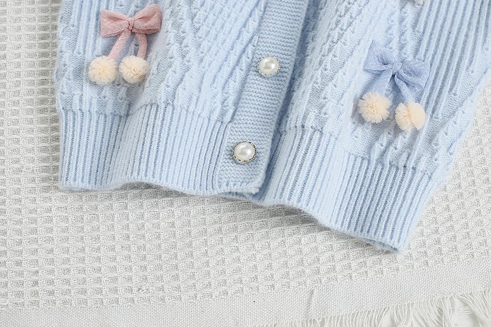 Autumn Kids Clothes 2PCS Set Candy Colour Bow Girls Knitted Sweater + Short Skirt Korean Loose Children Outfit 9M-5T