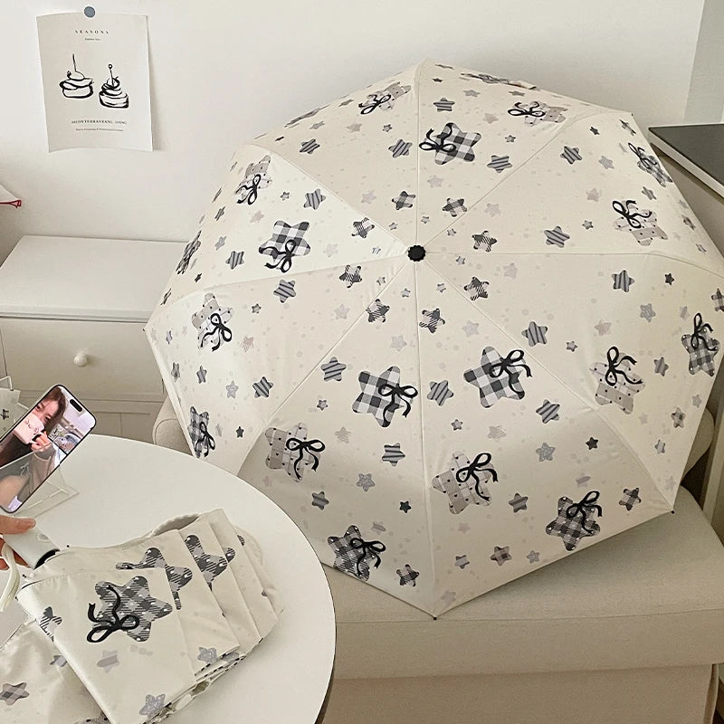 Automatic Fold Umbrella | All-Weather UV Sunshade | Ins Style Black Glue Design