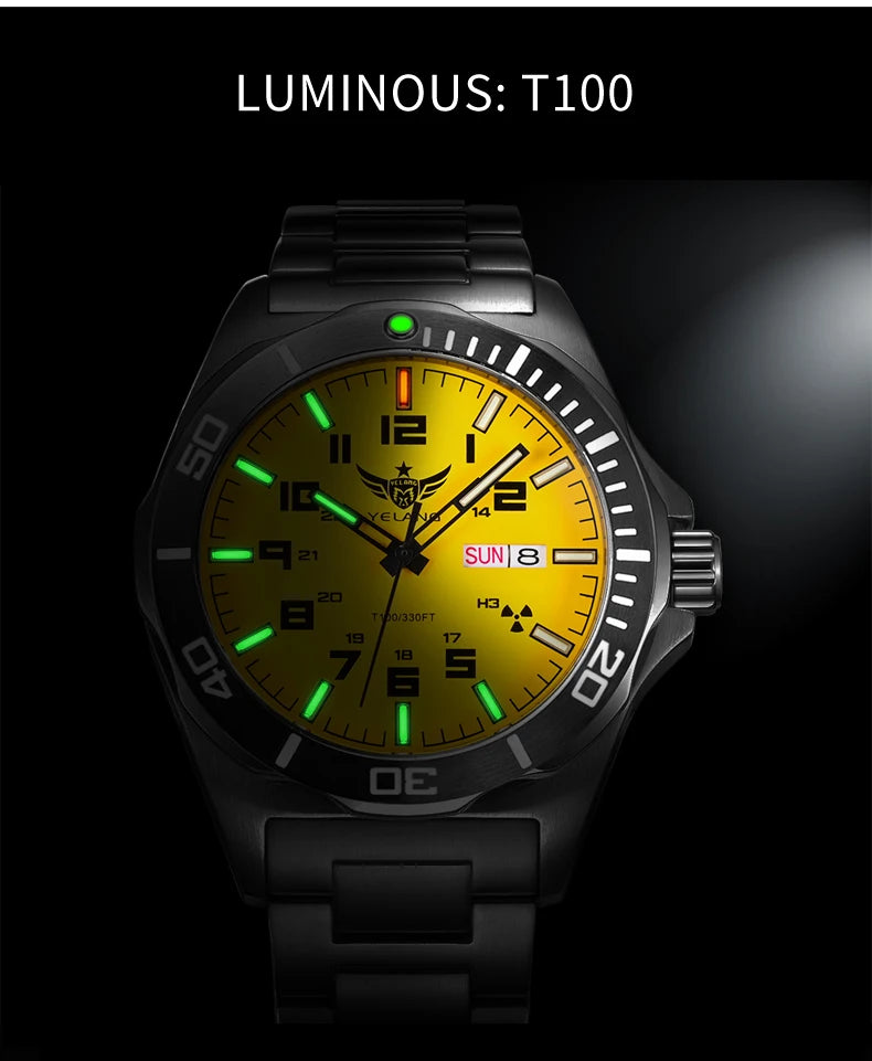 Yelang V1019 44MM Men's Mechanical Automatic Watch NH36 Movement 300M Waterproof Sapphire Lens 10BAR Deep Diving Stainless Steel Watch