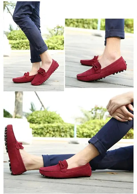 New Trend Youth Driving Loafers Red Male Formal Dress Shoes Suede Leather Lazy People Walking Shoes Good Quality Moccasins Shoes