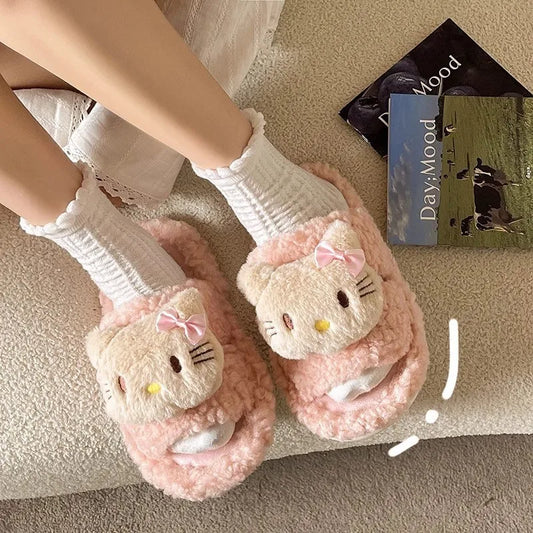 Kids' Slippers House Shoes Cartoon Hello Kitty Winter Shoes Soft Bottom Warm Anti-Slip Shoes For Girls Size 36-41