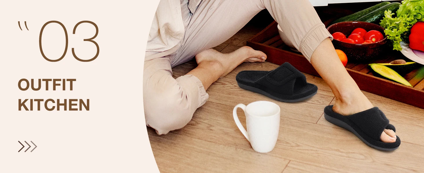 Women's Fuzzy House Slippers Orthopaedic Plush Slide With Arch Support and Open Toe Non-Slip Furry Bedroom Slide Suitable As House Shoes