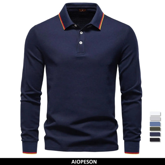 2025 Men's Henley Polo Shirt Cotton Solid Colour Long Sleeve Designer Polo for Male Social Luxury Touch