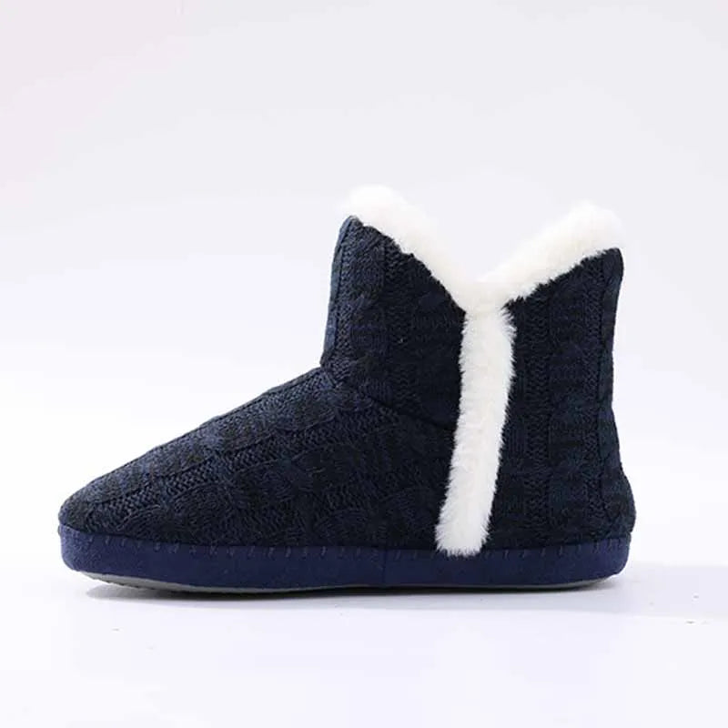 Women's Winter Warm Plush Boots Suitable For Outdoor and Indoor Use With Soft Sole Non-Slip Knit Furry Snow Shoes Cosy Cotton