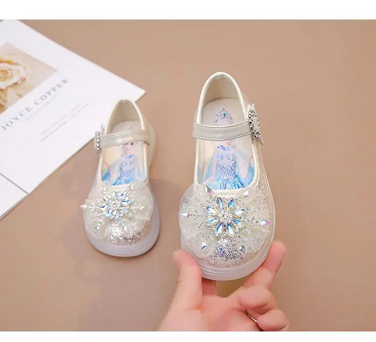 Disney Children High Heel Princess Elsa Party LED Light Shoes Summer Girls Sandals Baby Girls Crystal Blue Pink Shoes 23-34