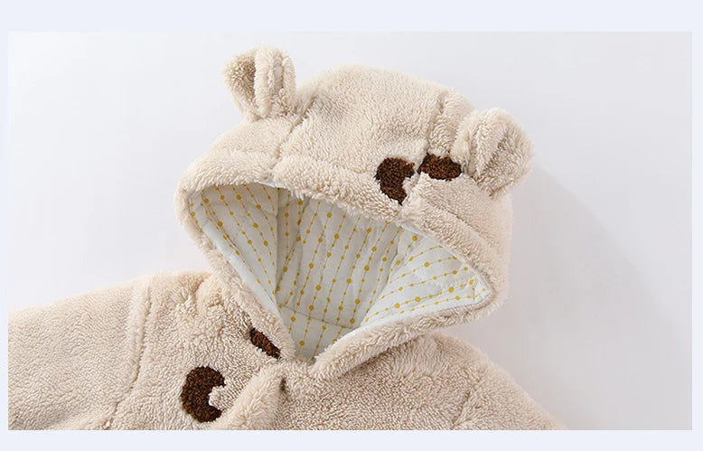 Winter New-born Warm Clothes Cotton Padded Toddler Fur Lining Hoodie Footie Jumpsuits