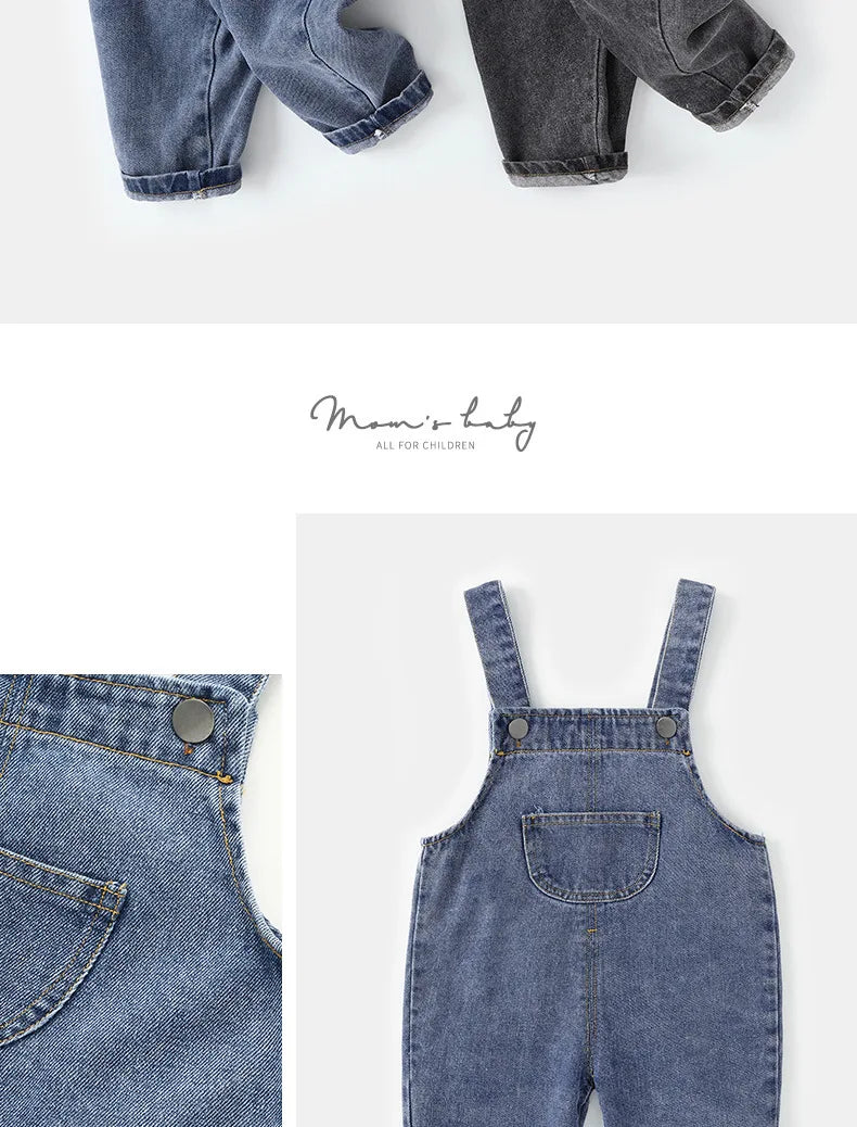 Kids Trousers Solid Brief Girls Denim Overall Boys Jumpsuits 1-6Y Unisex